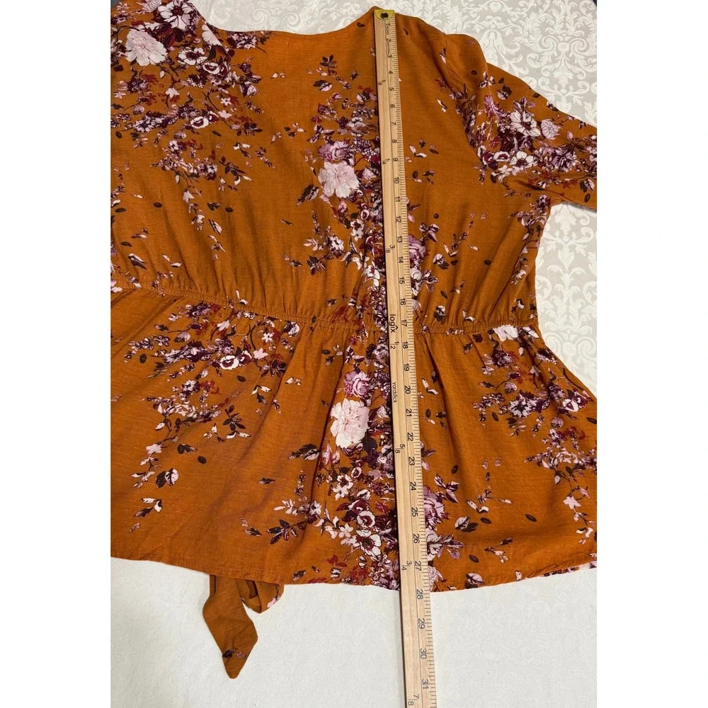 Maurices WrapvTop Womens 1X Rust Floral Peplum Crochet Trim V-Neck Cottagecore - Picture 8 of 12